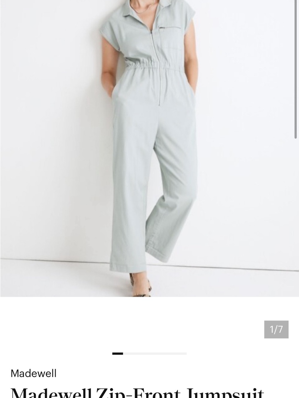 Madewell Sage Green Zip-Front Utility Jumpsuit